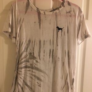 PINK Victoria's Secret White and Dark Gray Tie Dye T-Shirt Tee/ Size: Large